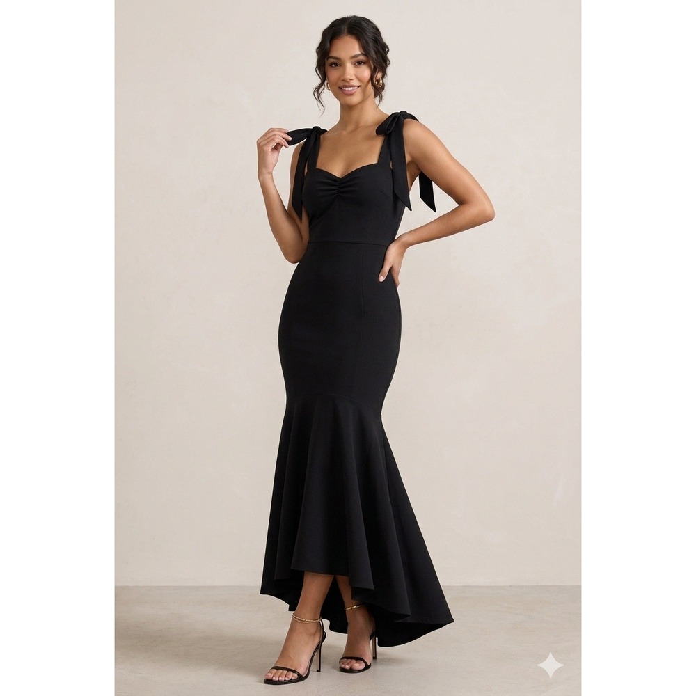 Show Me Your Mumu Gown Womens Small Black Barcelona Ruffle Formal High Low Tie
